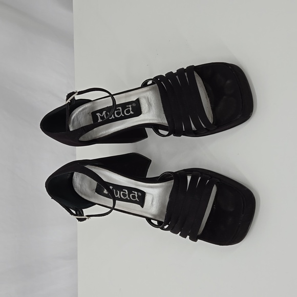 Mudd Shoes - Mudd Vintage 90s Strappy Satin High Heels Black Ankle Strap Shoe Size 7